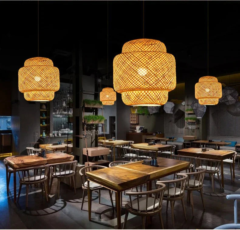 Handwoven Bamboo Rattan Pendant Lamp – Natural Wicker LED Hanging Light E27