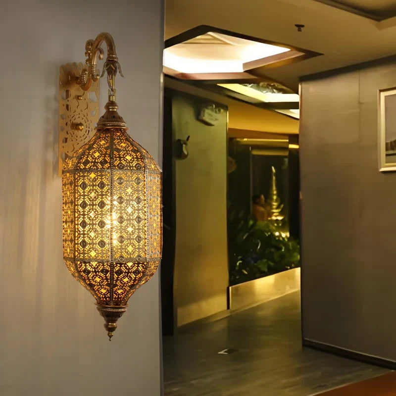 Turkish Golden Iron Wall Lamp Handmade Openwork Vintage Hallway Bedroom Decor