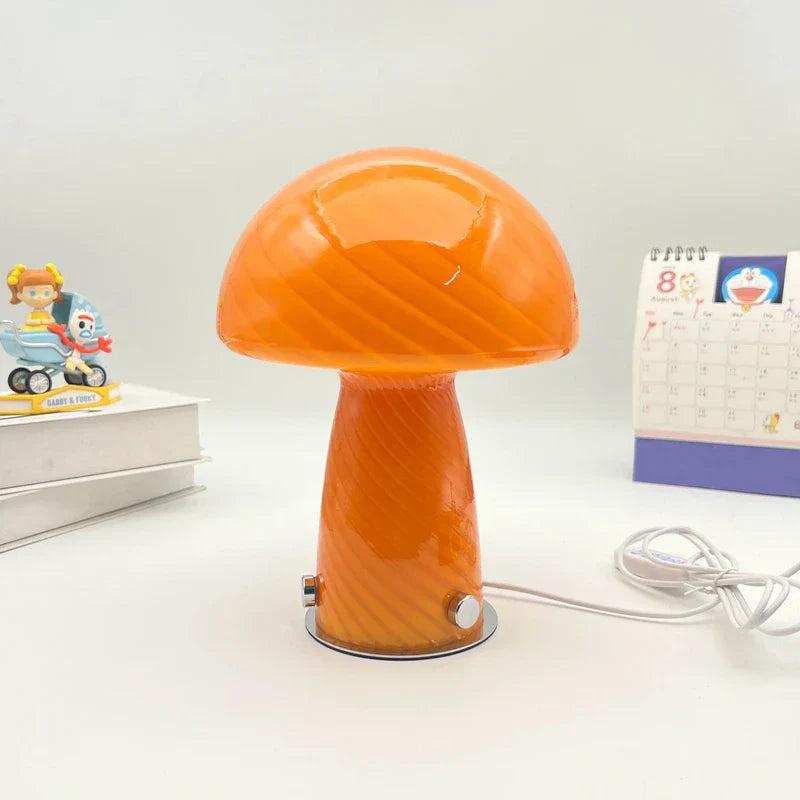 Vintage Glass Mushroom Lamp Nordic Bauhaus Bedroom Bedside Ambient Night Light