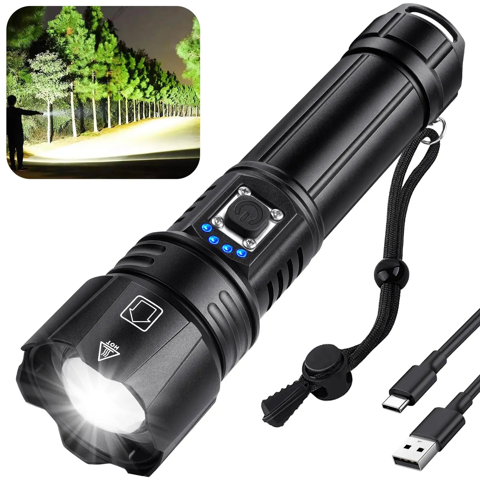 Rechargeable High Lumen LED Flashlight Waterproof 5 Modes Bright Torch