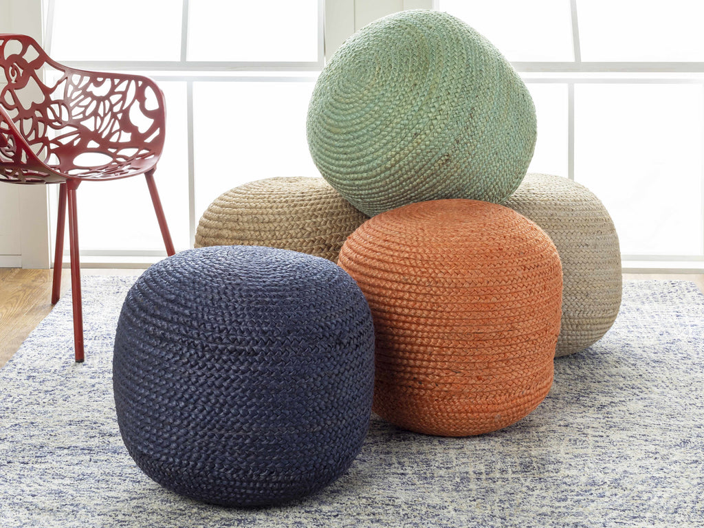 Jenkinjones Knitted Aqua Jute Pouf