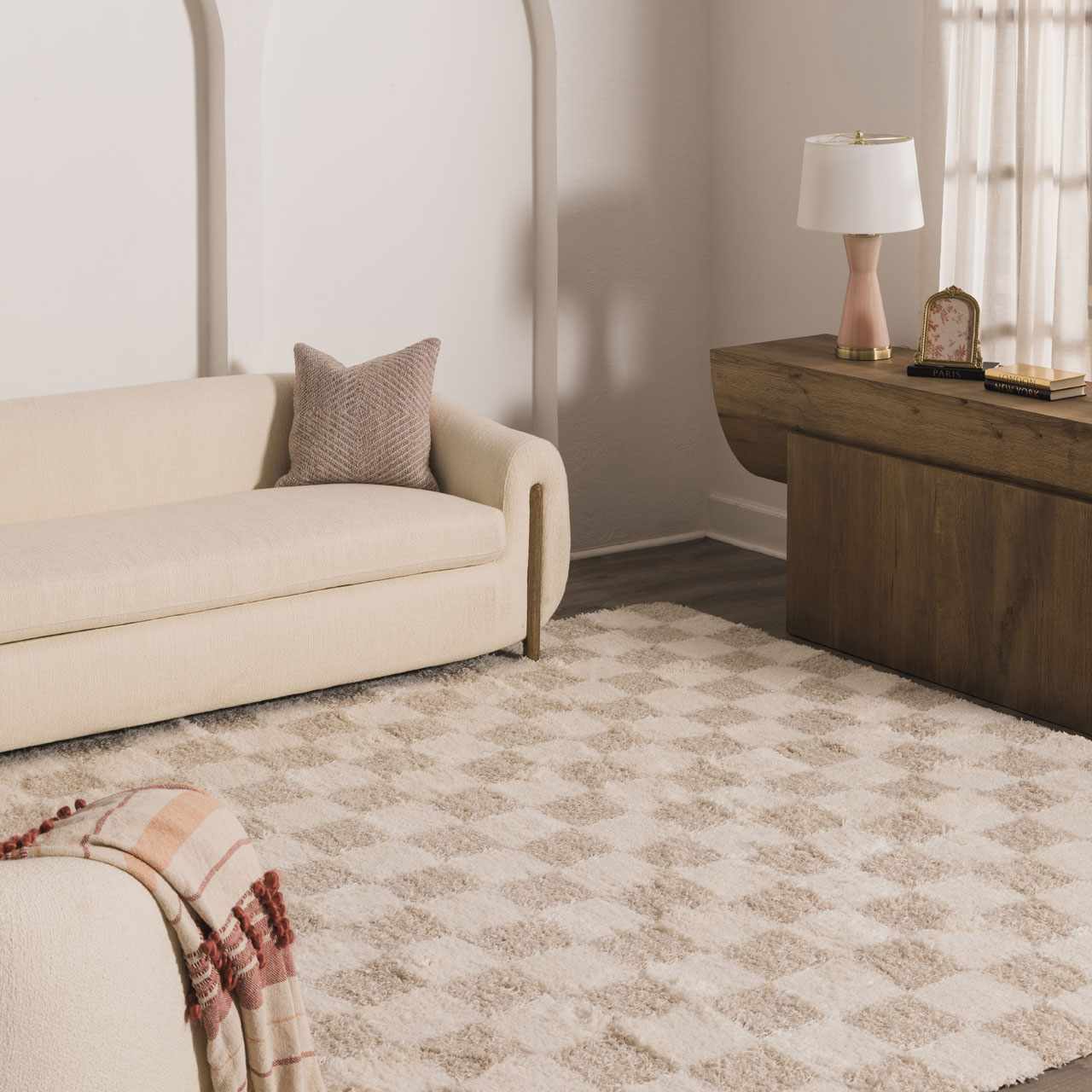 Atira Light Brown Checkered Area Rug