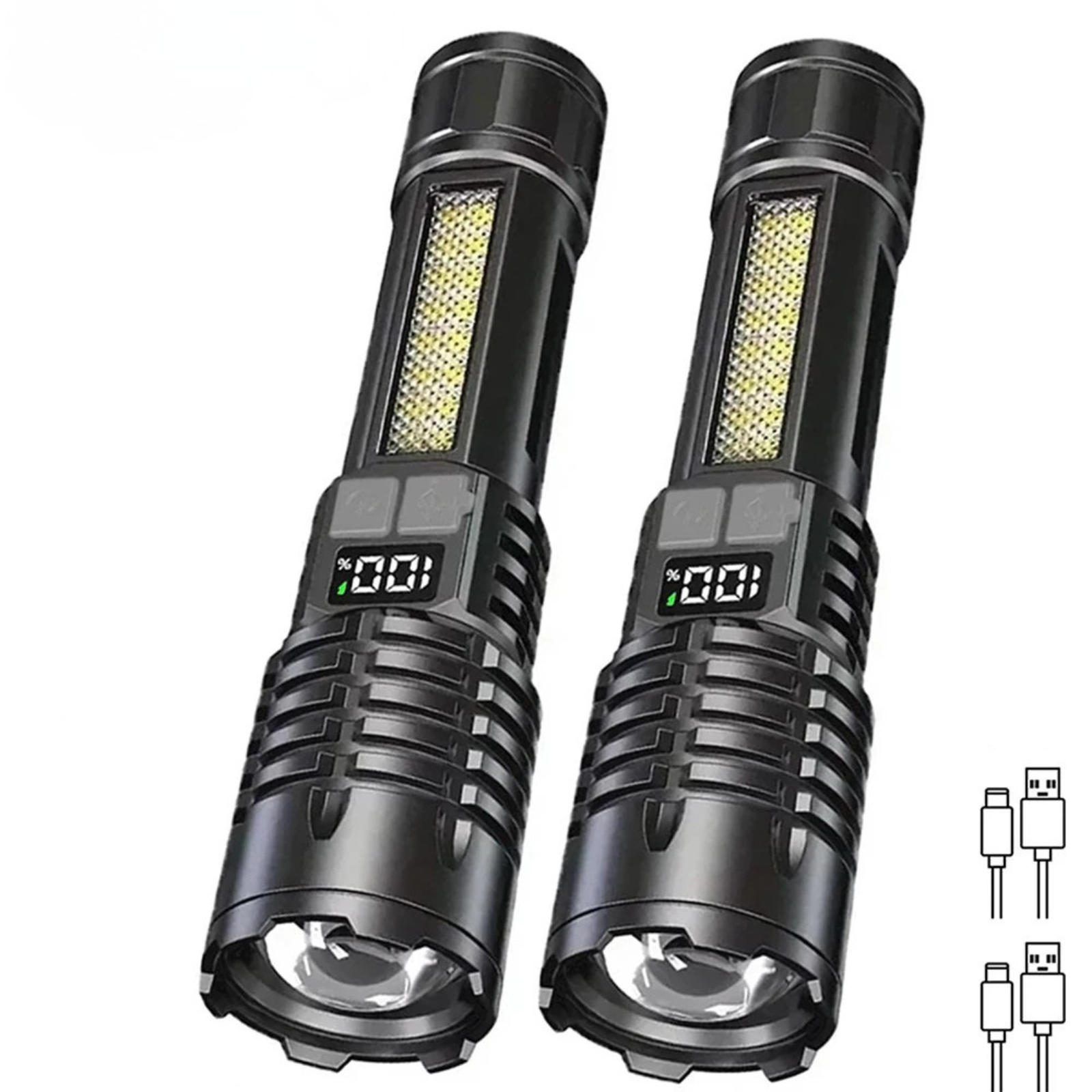High Power LED Flashlight Type C Rechargeable COB Torch Side Light Camping