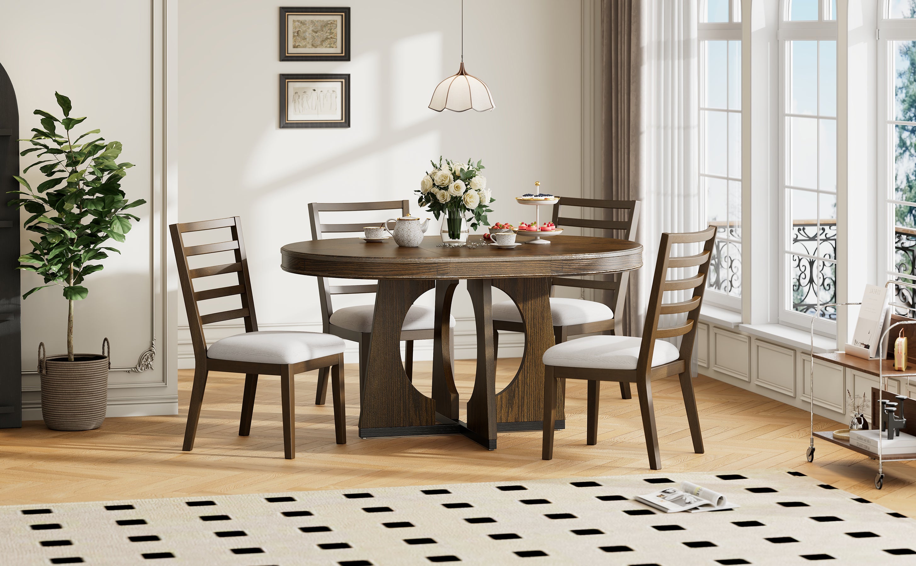 TREXM Round Dining Table for 4 with Chairs Set