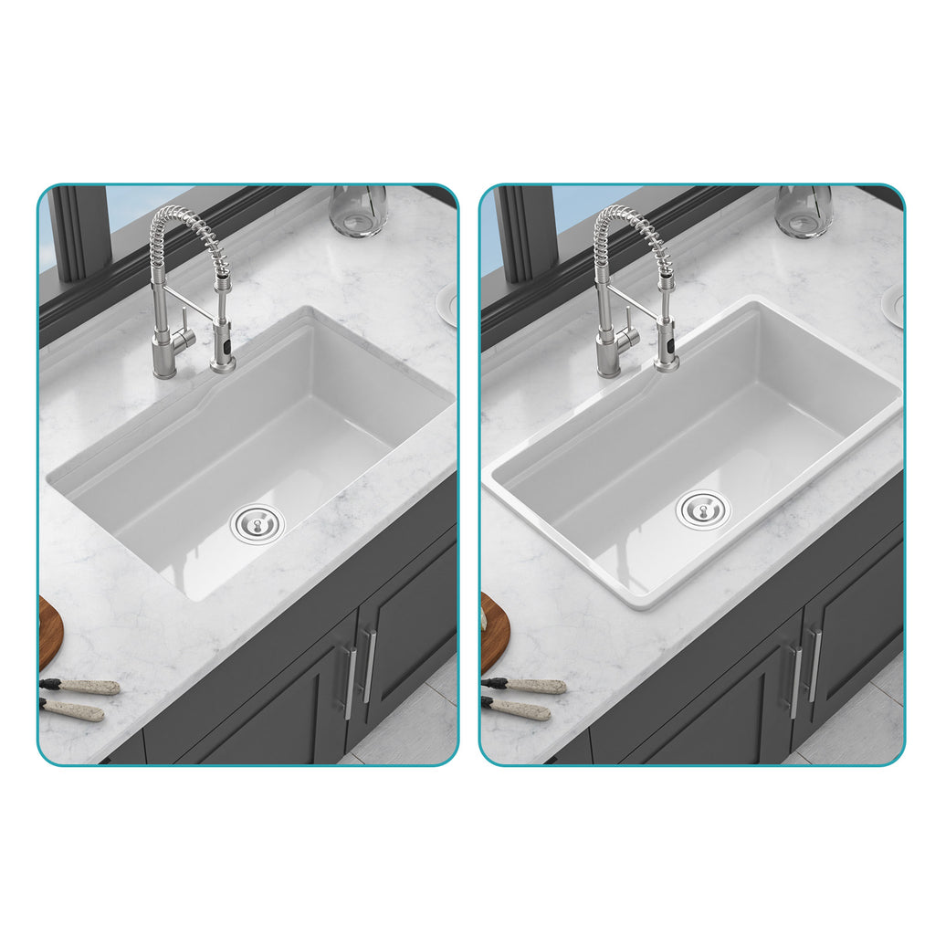 32"x19"x10" Undermount Workstation Single Bowl Porcelain Fireclay Kitchen Sink