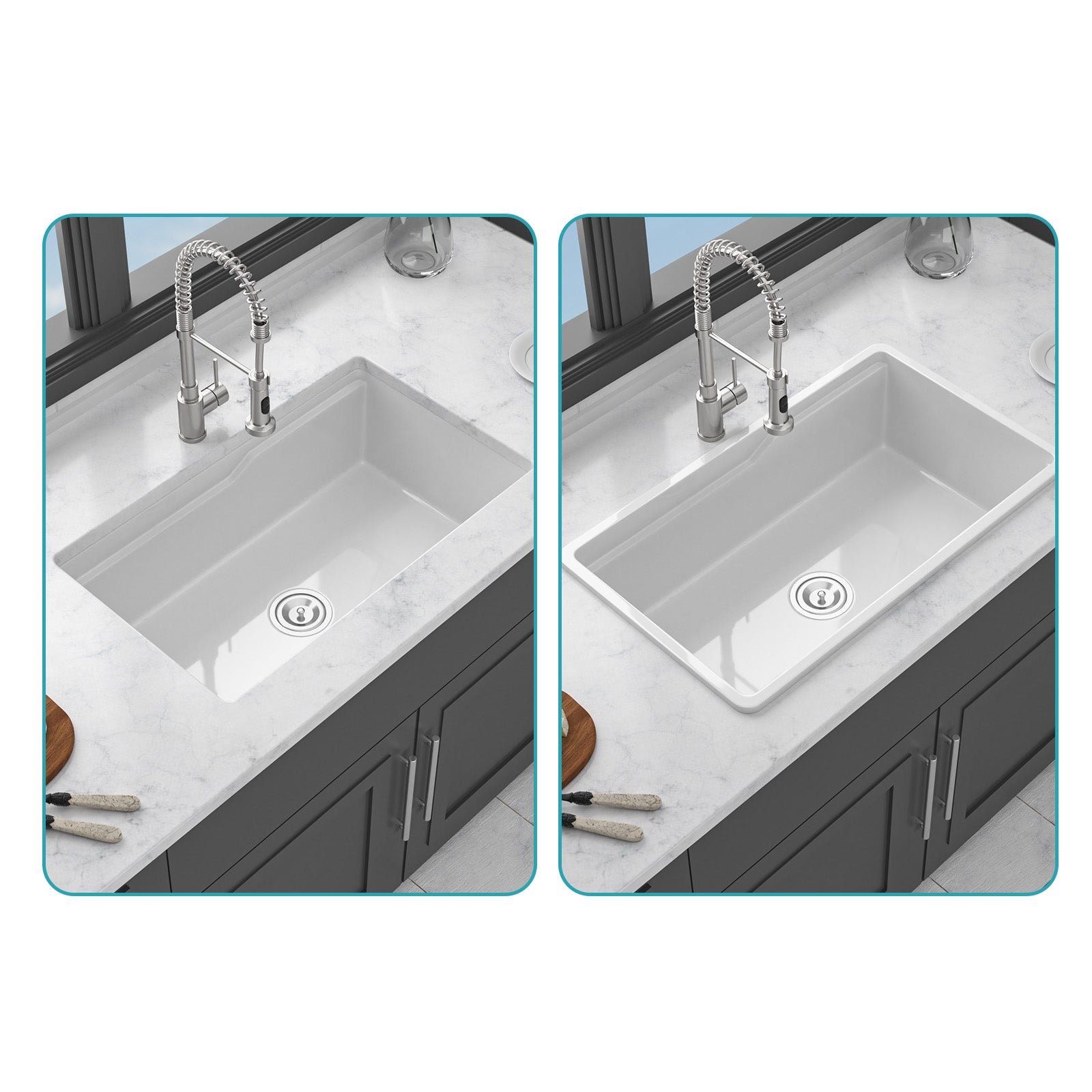 32"x19"x10" Undermount Workstation Single Bowl Porcelain Fireclay Kitchen Sink