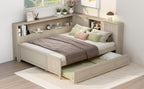 Full Size Wood Daybed with Storage Shelves and Trundle