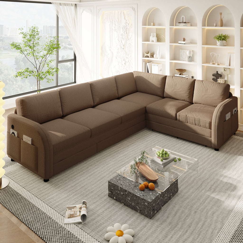 115.2" L-Shaped Pull-Out Bed Sleeper Sofa - Brown