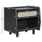 Black Nightstand with Rattan Detail