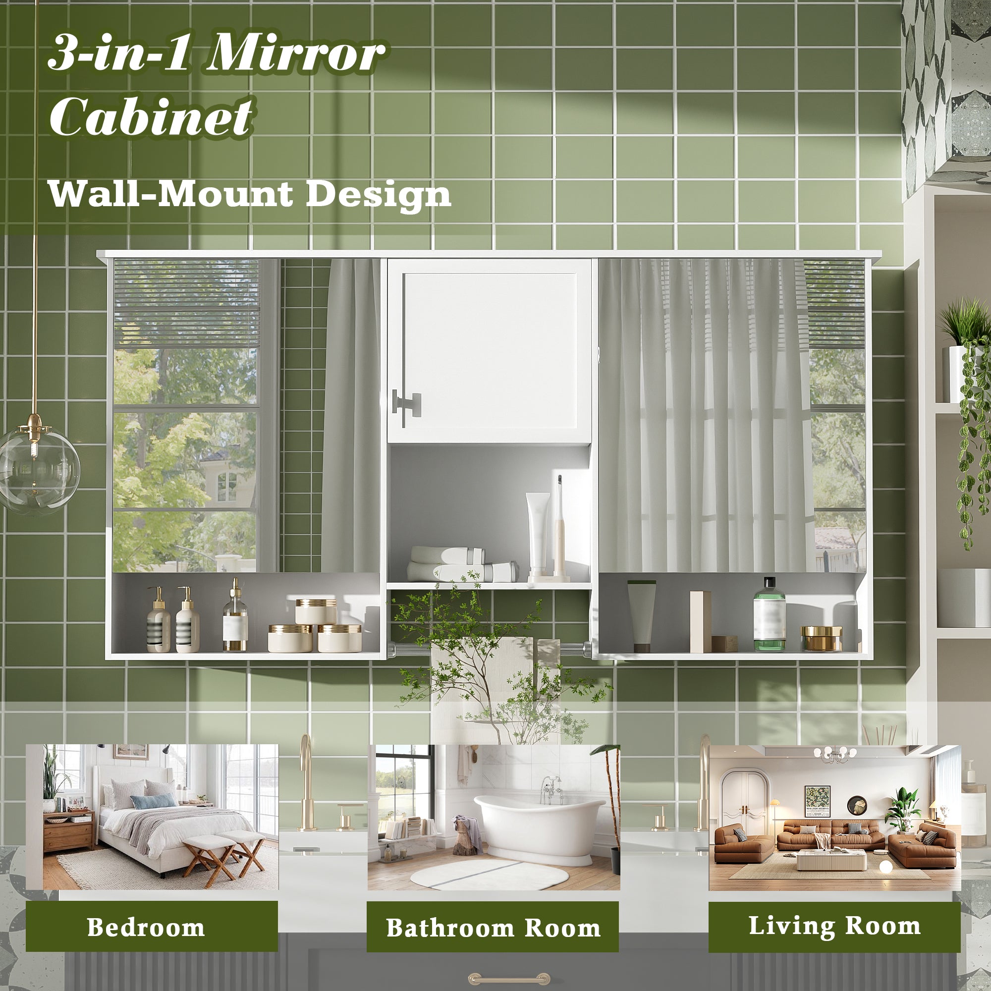 55 Inch Wall-Mount 3-in-1 Mirror Cabinet
