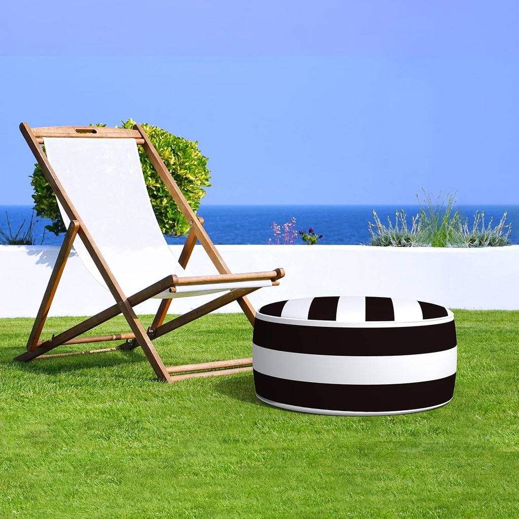 Outdoor Inflatable Ottoman - Black/White Striped