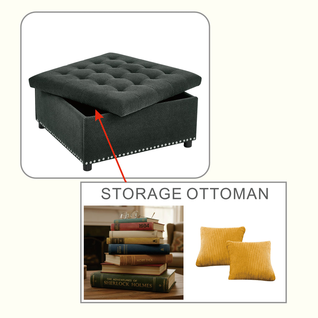 Tufted Storage Ottoman with Nailhead Trim