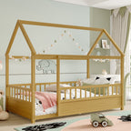Twin Size Floor Wooden Bed with House Roof Frame