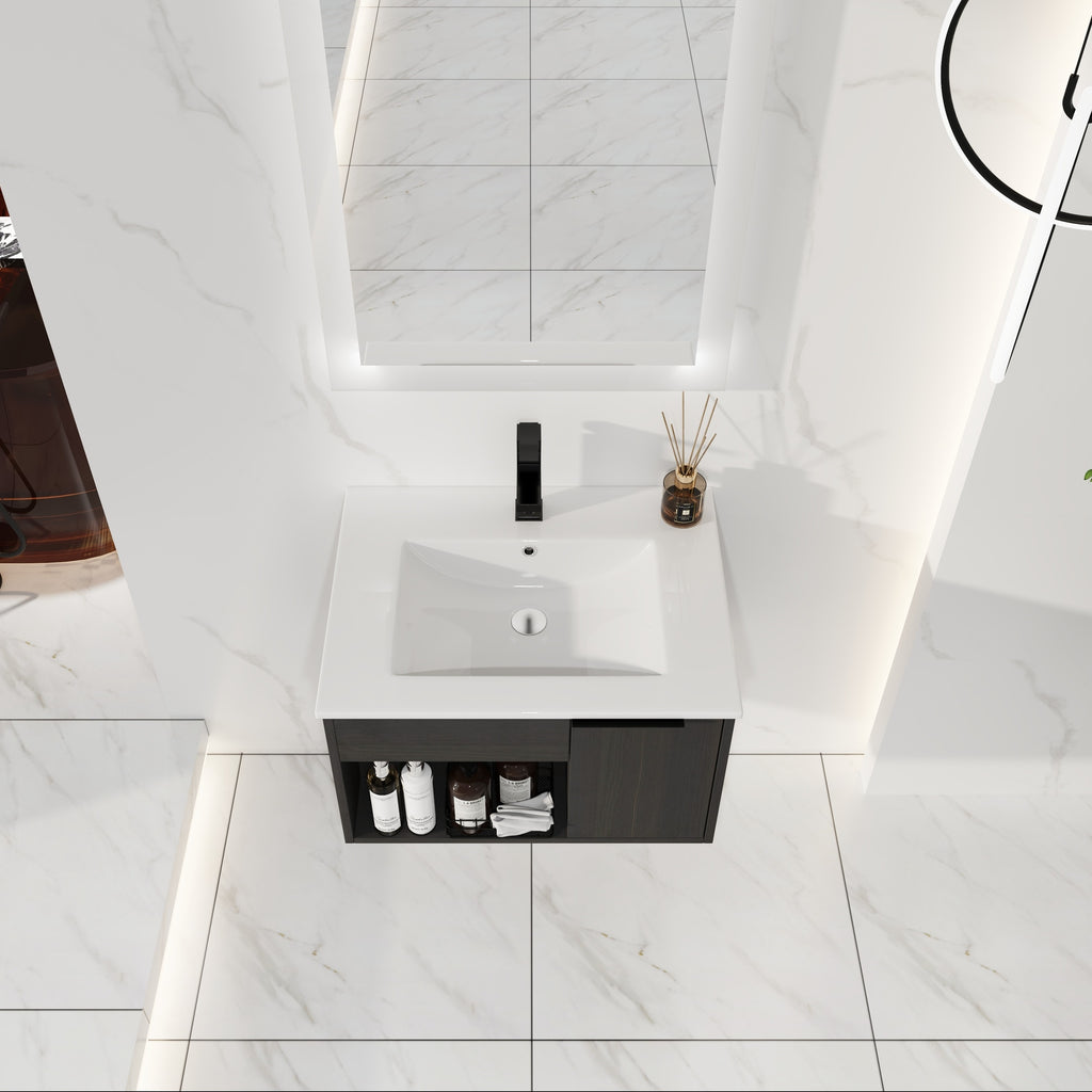 24" Wall-Mounted Floating Bathroom Vanity with Ceramic Sink