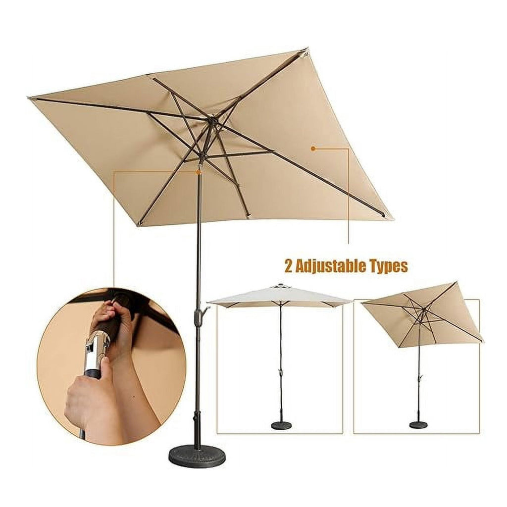 6.5 x 10 ft Khaki Rectangular Patio Umbrella