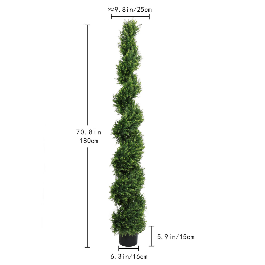 6FT Two-Tone Spiral-Shaped Potted Cedar Tree - 2pcs Set