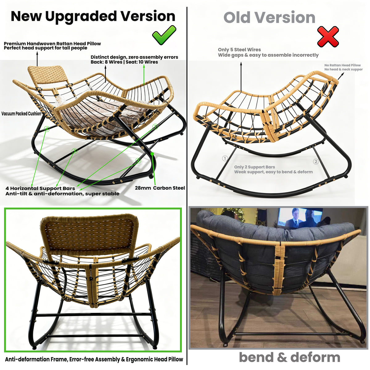 39.37" Papasan Rocking Chair - Outdoor Oversized Patio Egg Chair