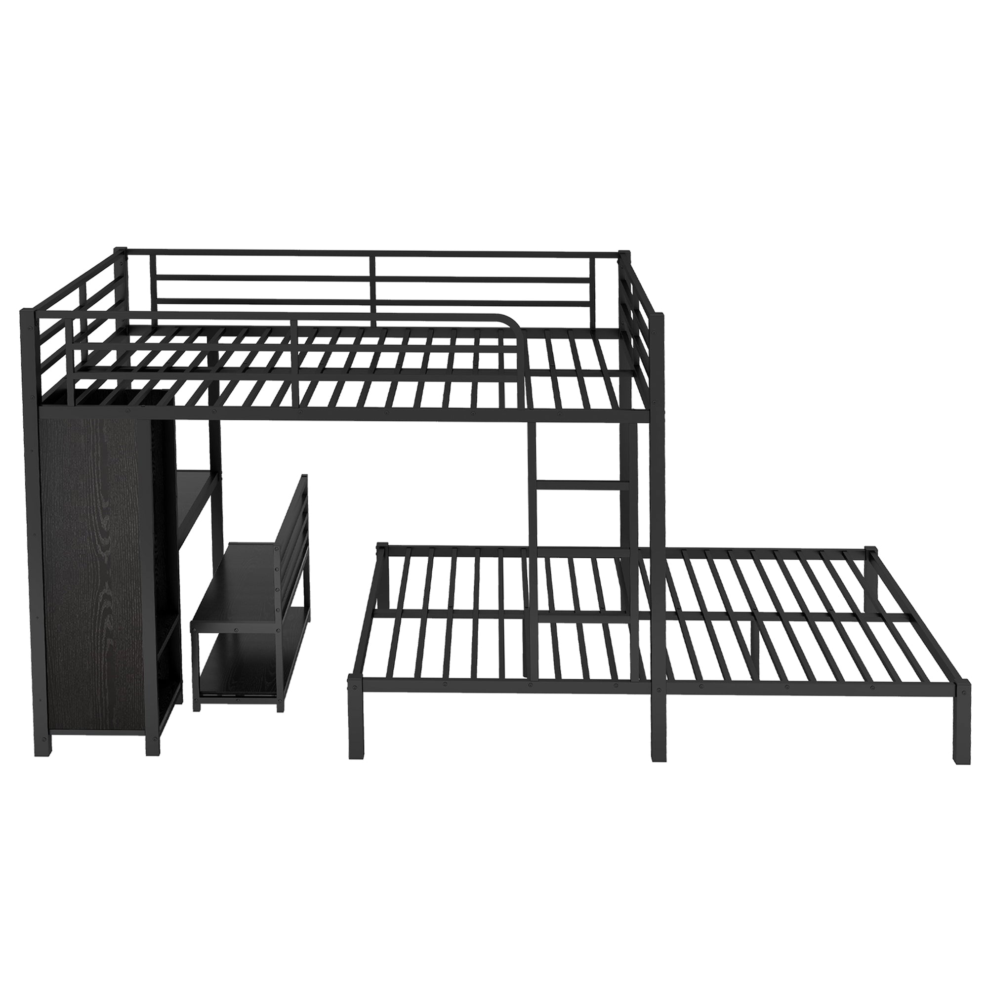 Queen Over Queen Size Bunk Bed Frame with Built-in Wardrobe