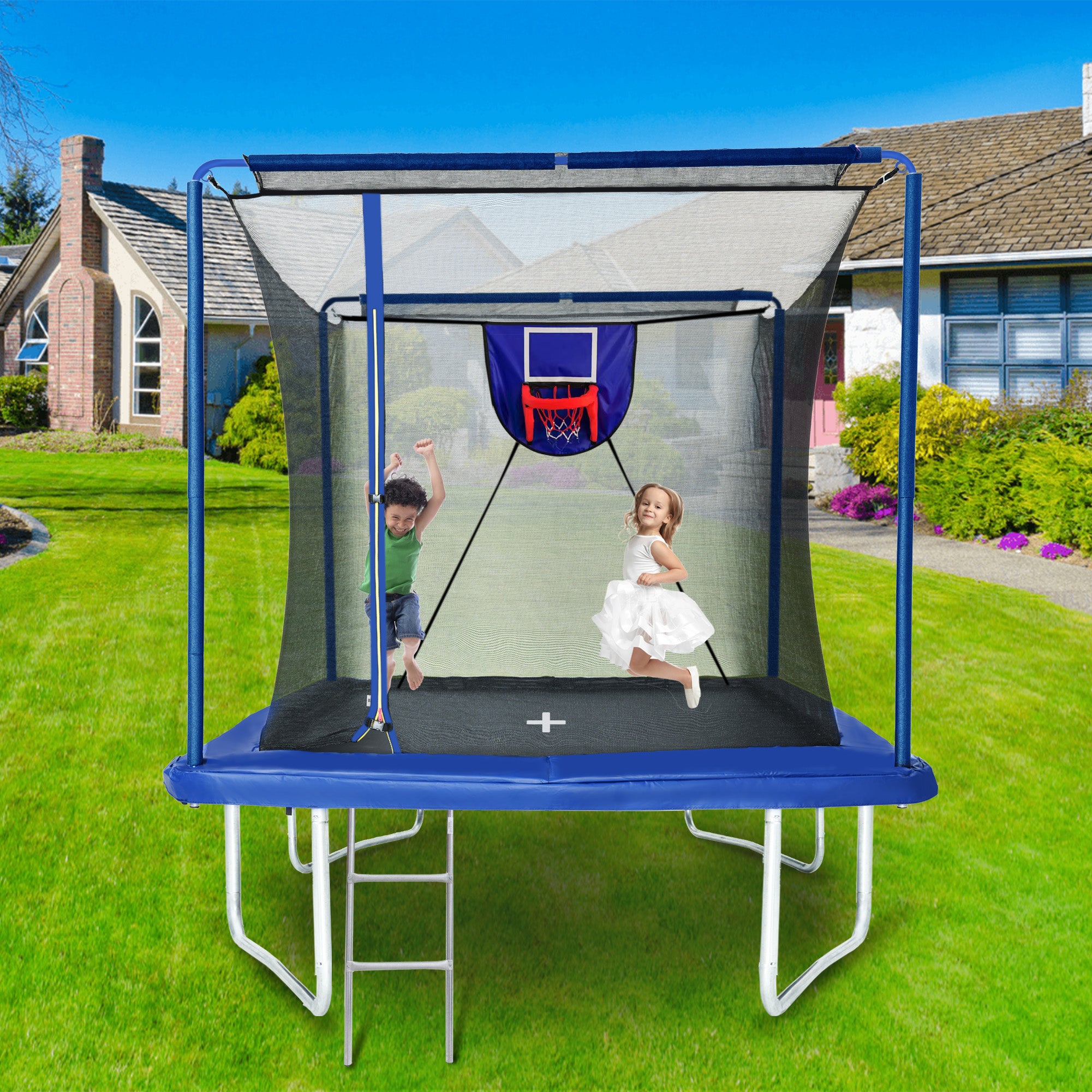 8x12FT Rectangular Trampoline with Basketball Board & Ladder