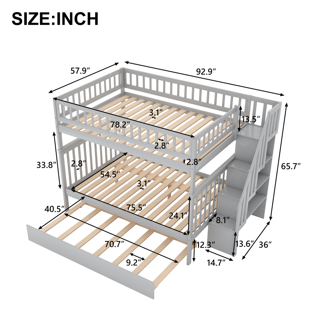 Full Over Full Bunk Bed with Trundle and Staircase