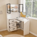 Computer Desk with Glass Cabinets & Built-In LED Lights