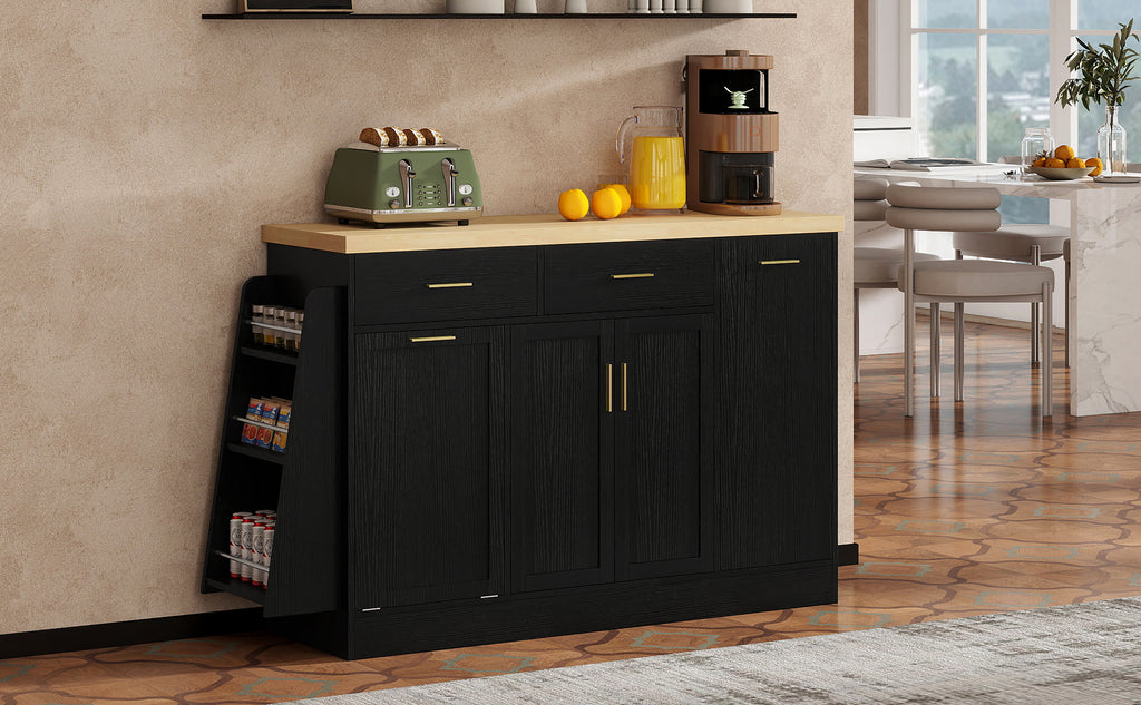TREXM Multi-Functional Storage Sideboard, Trash Can Storage, Black
