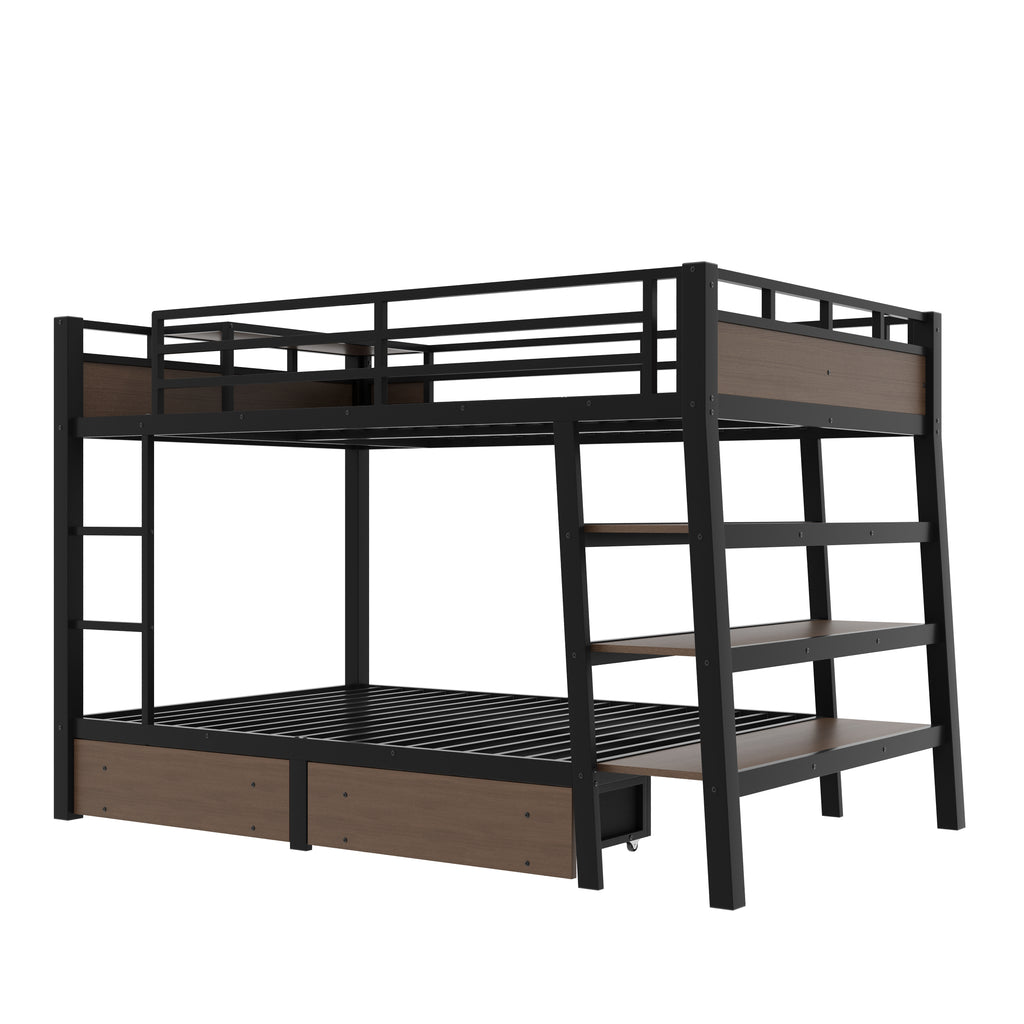 Full Size Metal Bunk Bed with Storage Shelves