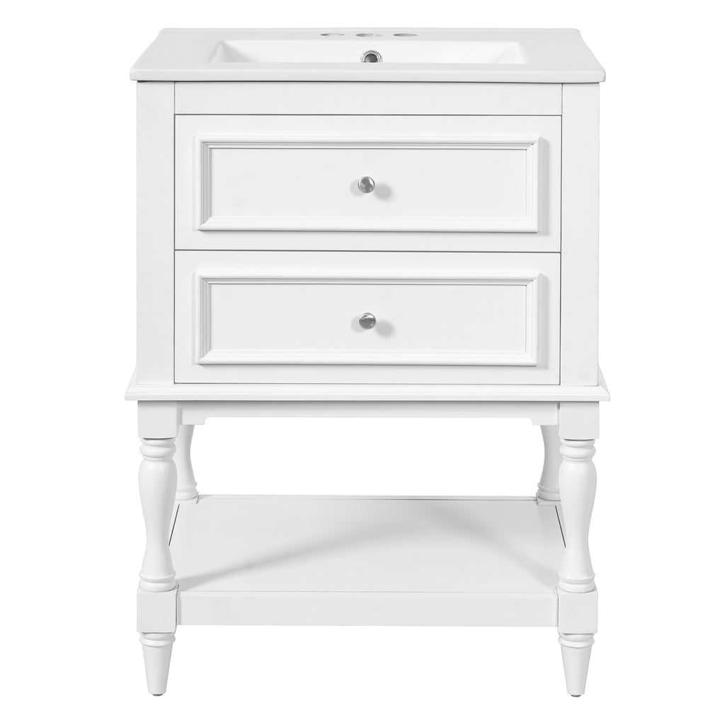 24-Inch Bathroom Vanity with Ceramic Sink and Storage Cabinet