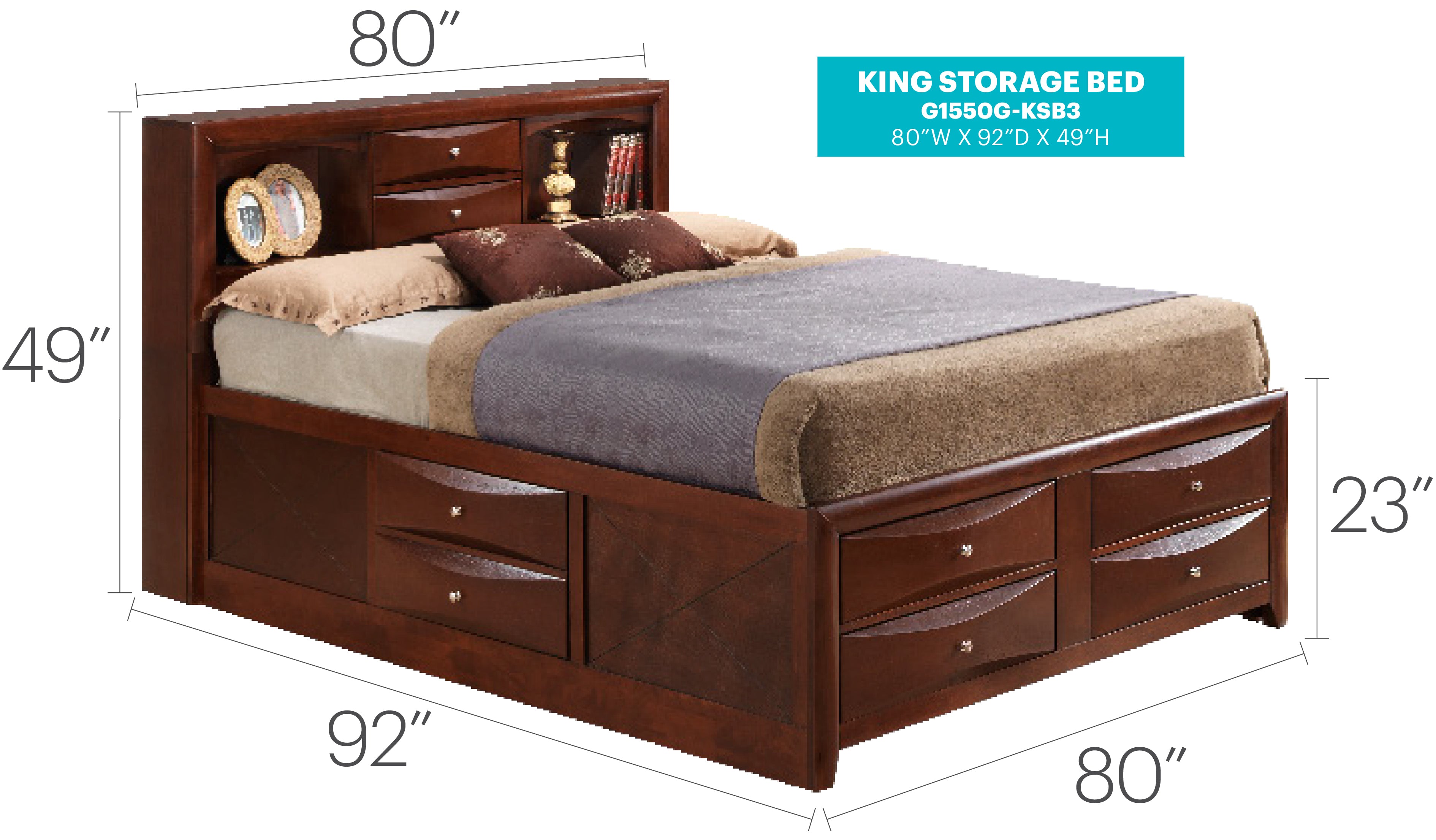 Spacious Cherry Finish King Storage Bed
