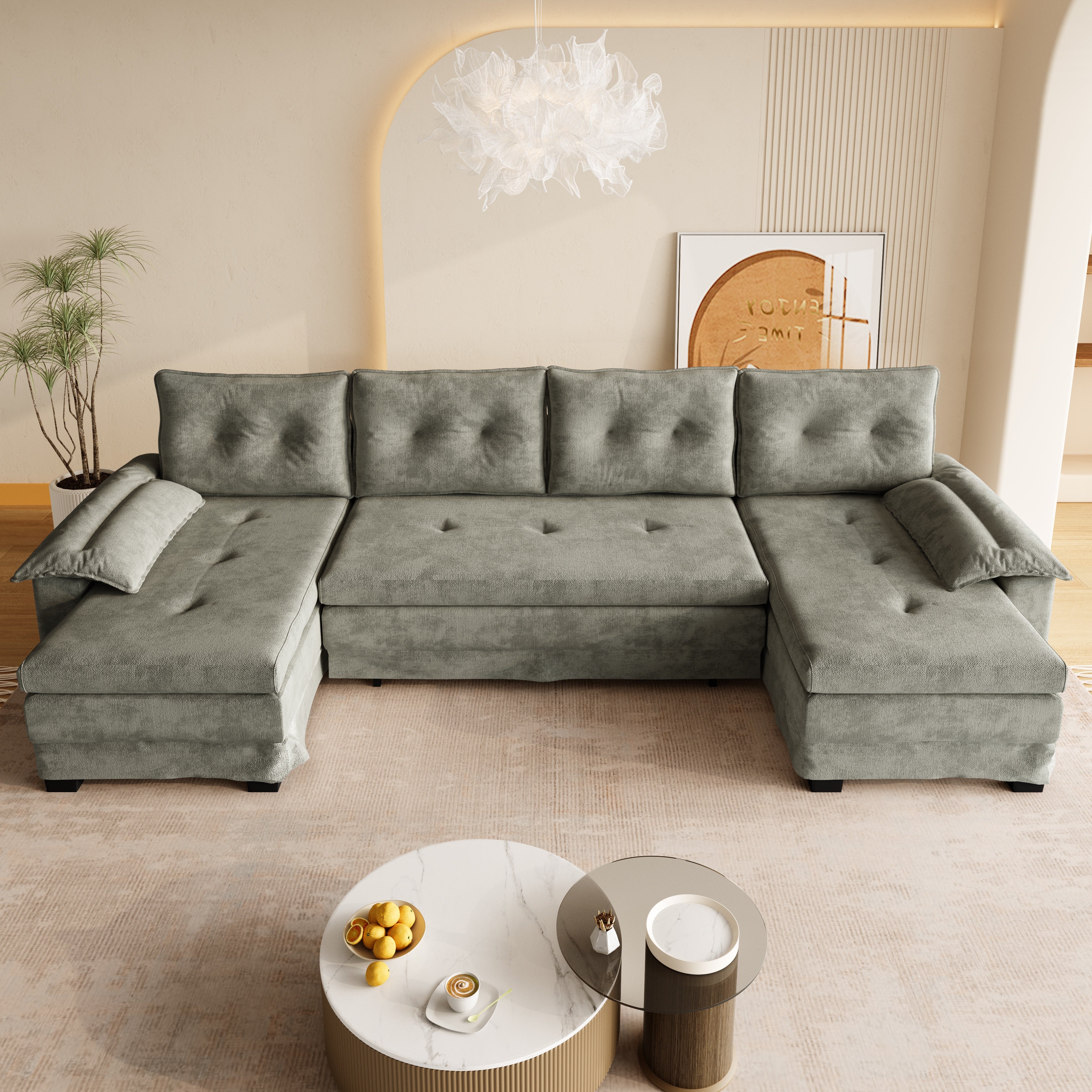 109.5" U-Shaped Sleeper Sofa with Pull Out Bed