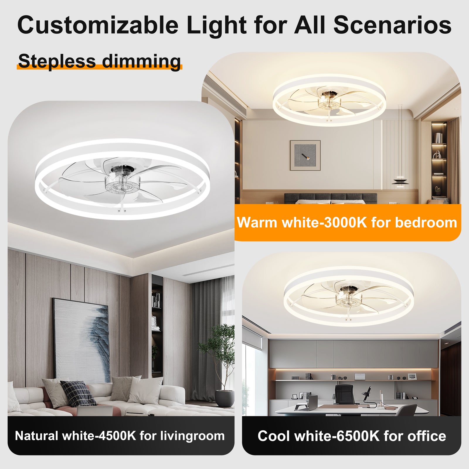 23.6 Inch Ceiling Fan with Light, Quiet DC Motor
