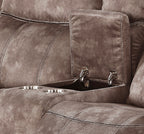 Zubaida Two Tone Chocolate Velvet Recliner Loveseat w/USB Port & Console