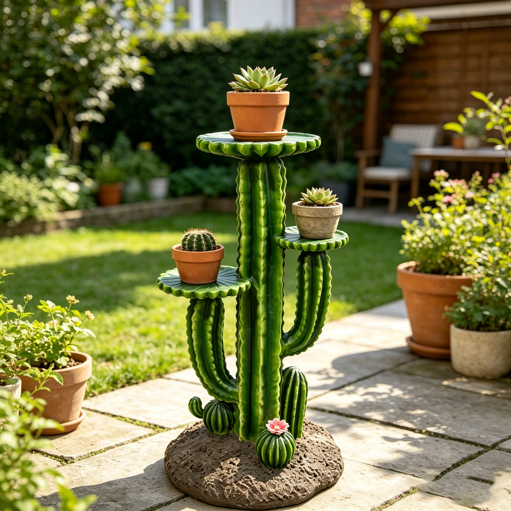32" Resin Saguaro Cactus Plant Stand with 3 Display Shelves