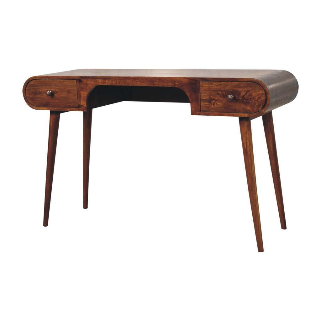 Solid Wood London Arch Writing Desk, 2-Drawers, Chestnut