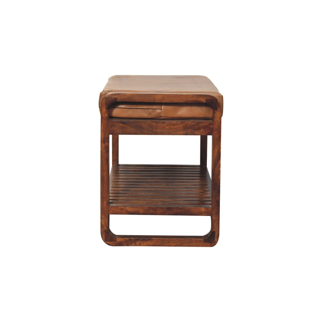 Solid Wood Small Buffalo Slatted Bench with Open Storage