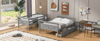 Twin Over Full Bunk Bed with Ladder, Two Storage Drawers, Safety Guardrail