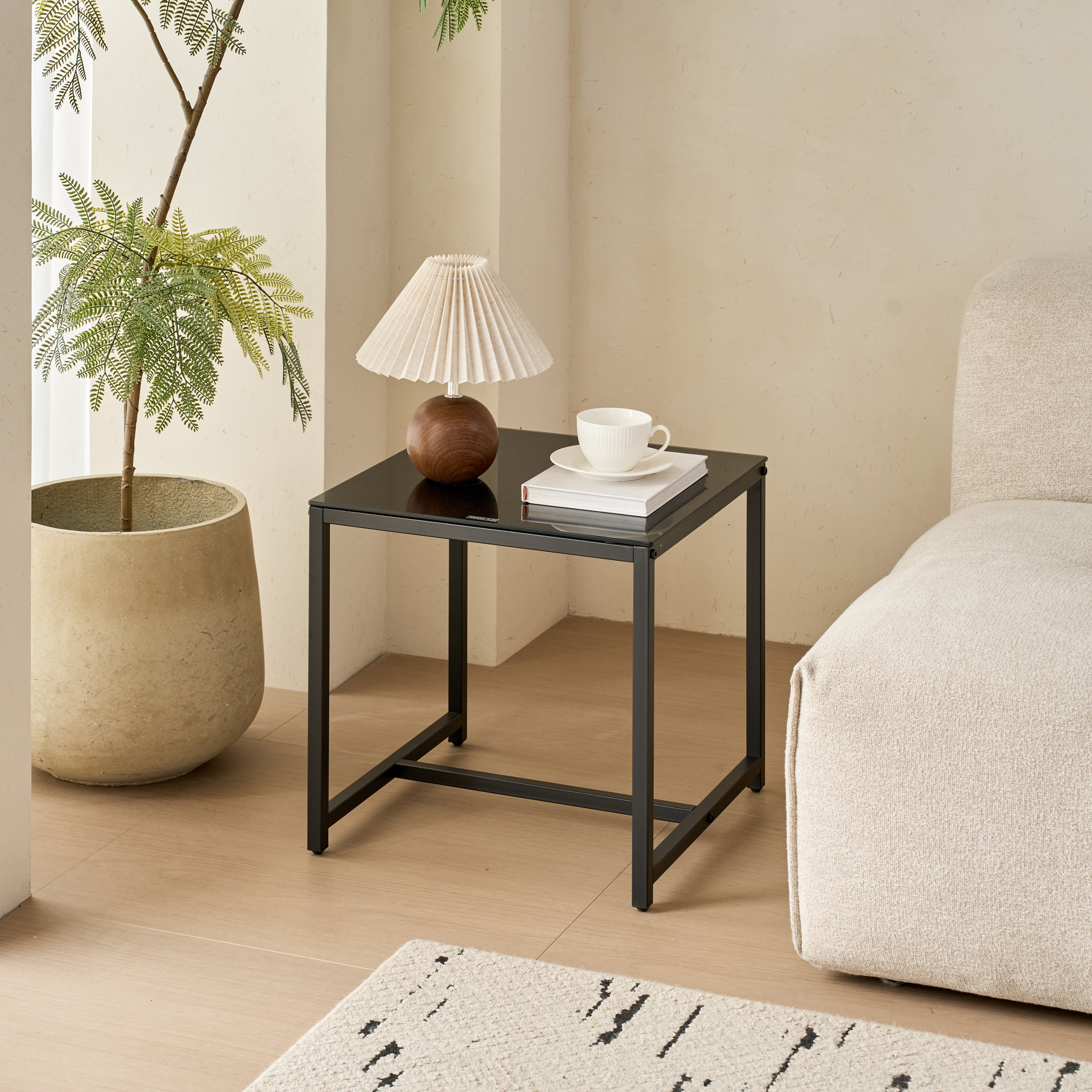 2 Piece Black Glass Side Table Set