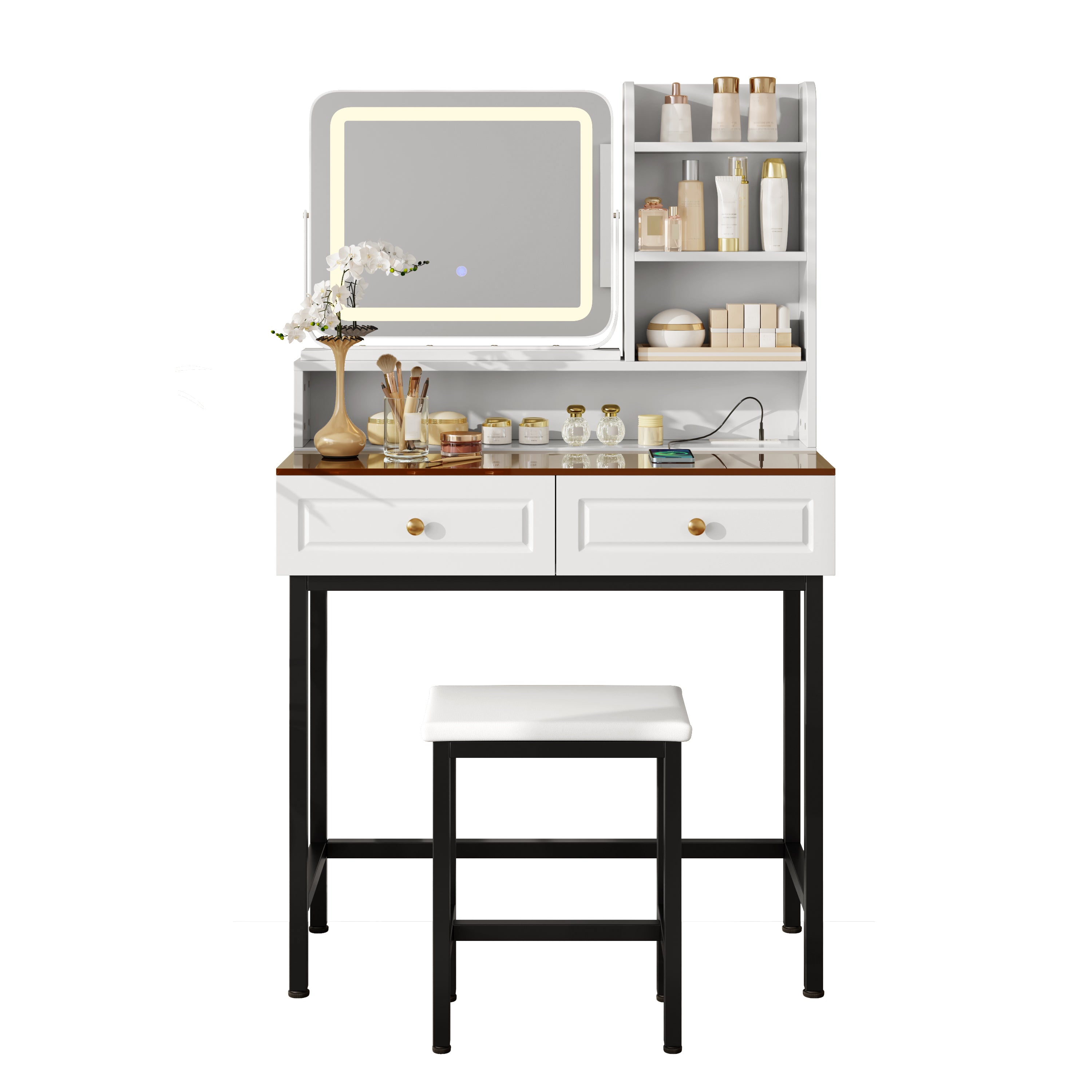 Makeup Vanity with LED Lighted Mirror