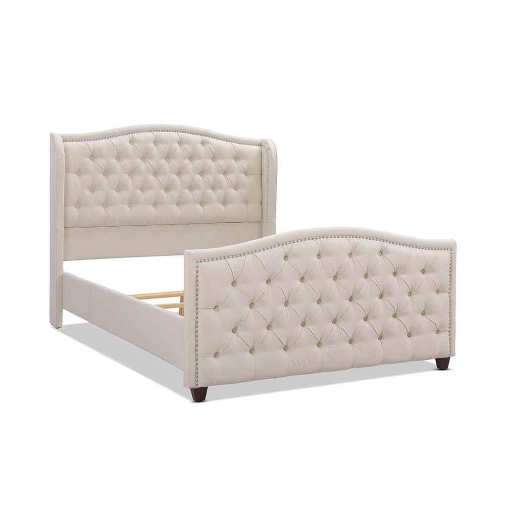 Marcella Upholstered Shelter Headboard Bed Set, Queen, Sky Neutral