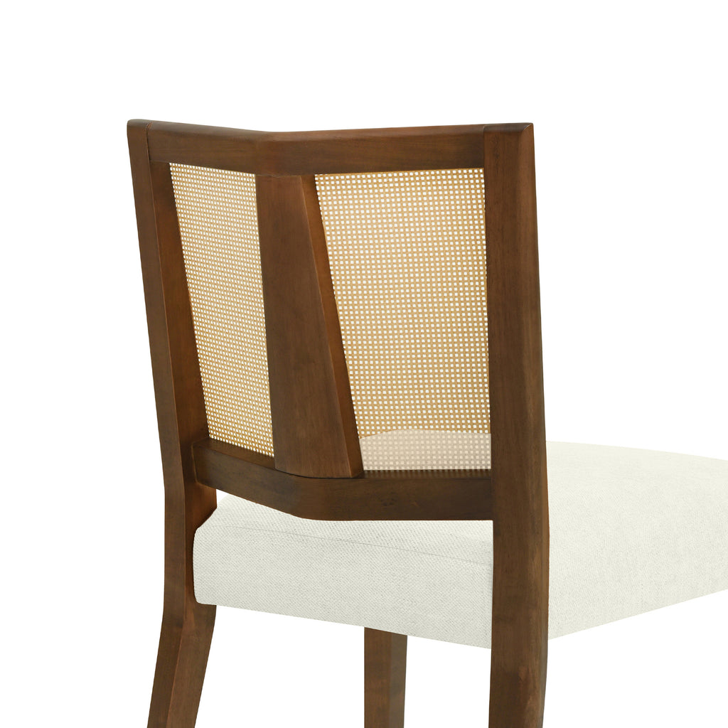 Rattan Dining Chair Without Arm (Walnut + Beige) - Set of 2