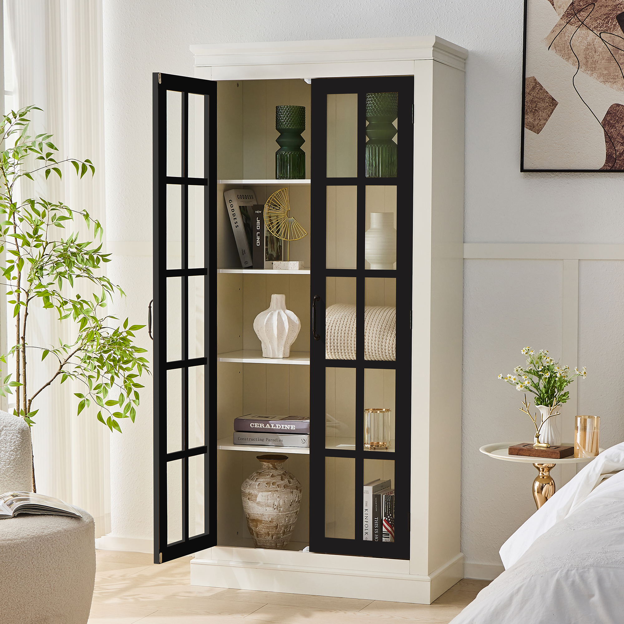 71.2'' Freestanding Glass Door Pantry