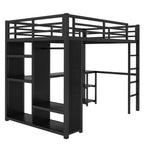 Full Size Loft Bed Frame with Built-in Wardrobe