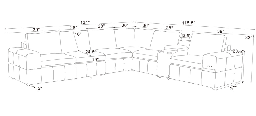 Large Arm Leather Match Upholstery Modular Sectional