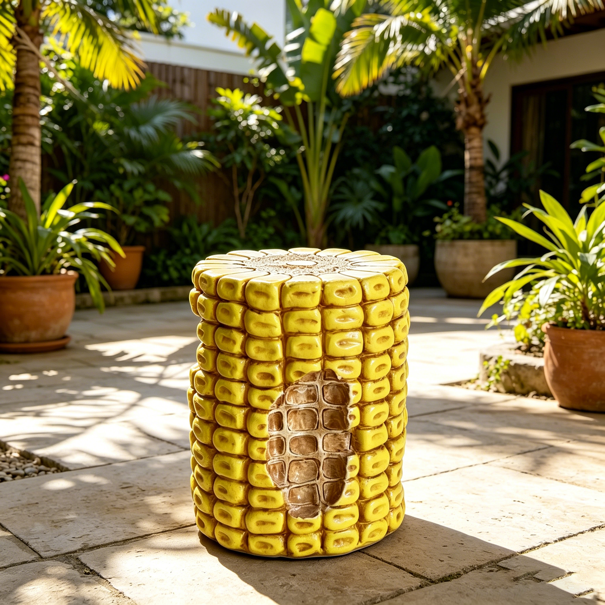 Corn Cob Novelty Stool, 17.32-Inch High, Yellow Magnesium Oxide