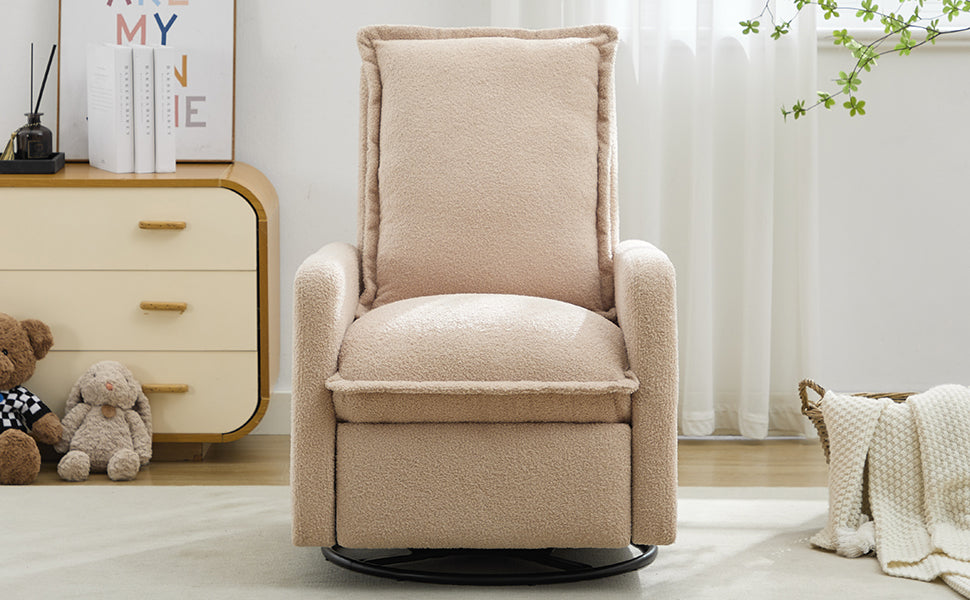 Swivel Rocker Recliner Chair, Glider Rocker Recliner in Teddy Fleece Oatmeal