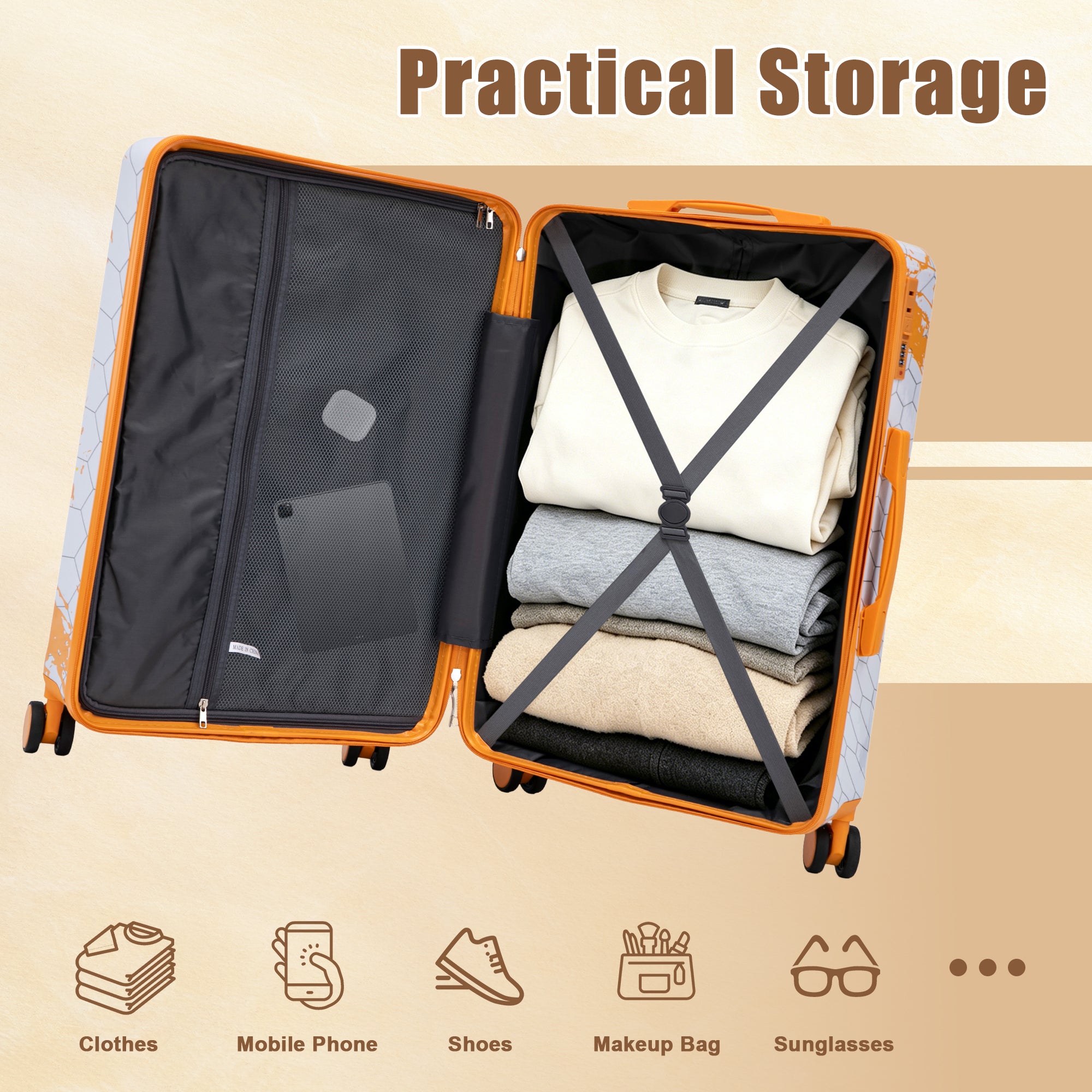 20"/24"/28" 3 Pcs/set in PC Spinner Wheel Luggage - Orange