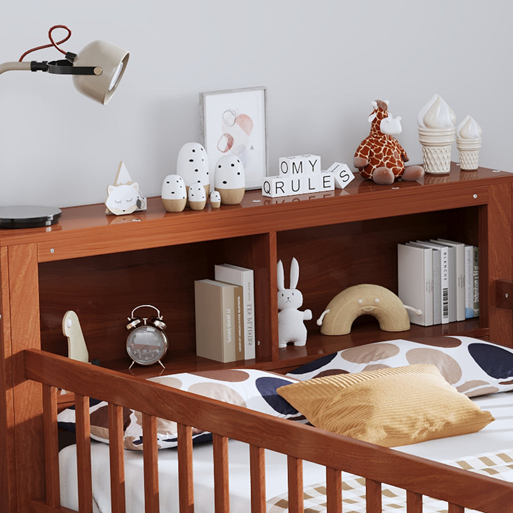 Twin Size Bed with Headboard Storage Rack, Two Under-Bed Drawers