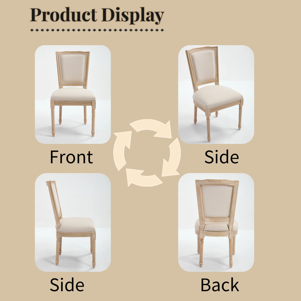 French Country Dining Chairs Set of 2, Upholstered, T-Shaped Back, Beige