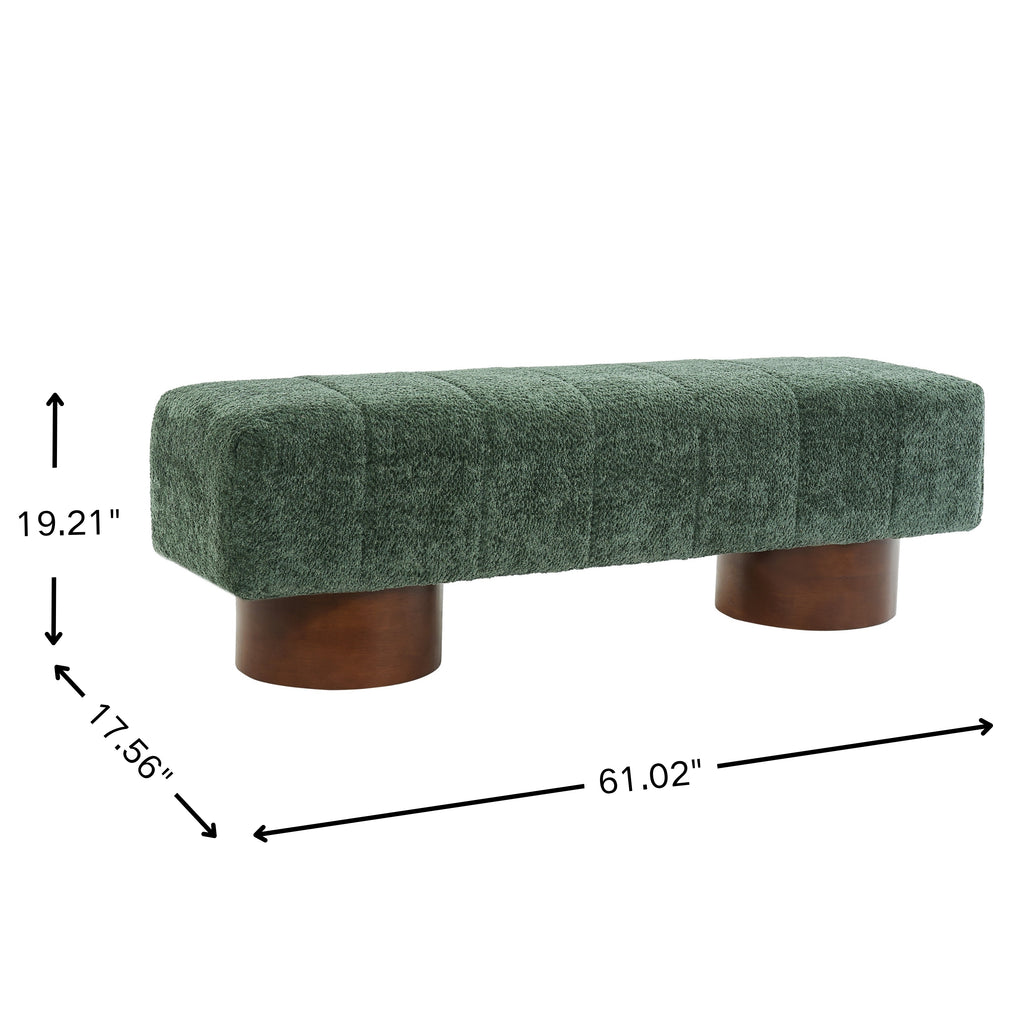 Green Boucle Upholstered Indoor Dining Bench