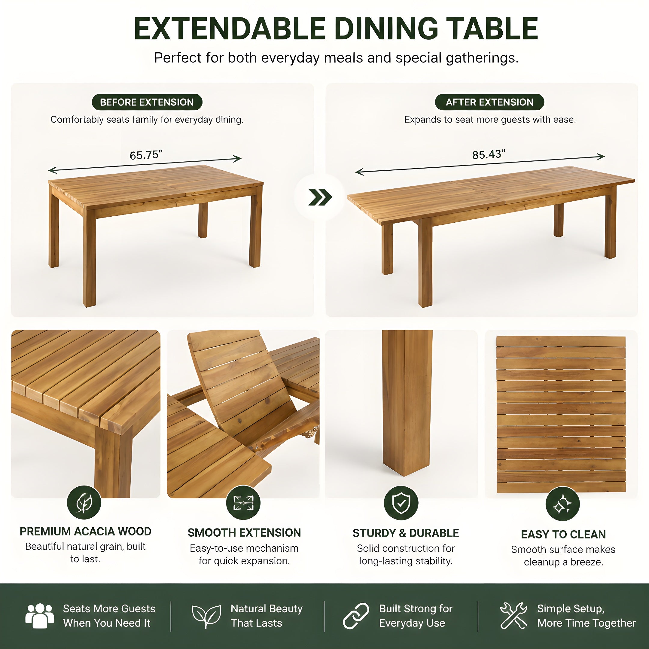 7 Pieces Acacia Wood Outdoor Dining Set with Cushions